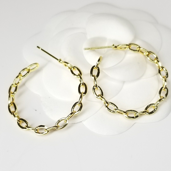 NEW Paperclip Chain Links Hoop Earrings - Picture 1 of 7
